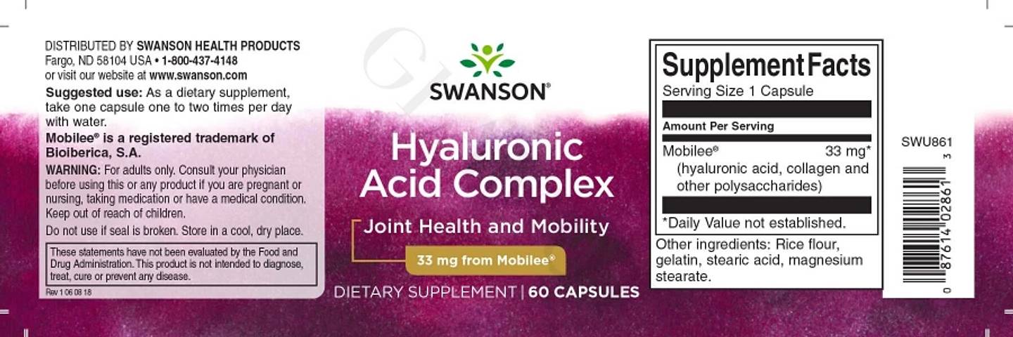 Swanson, Hyaluronic Acid Complex label