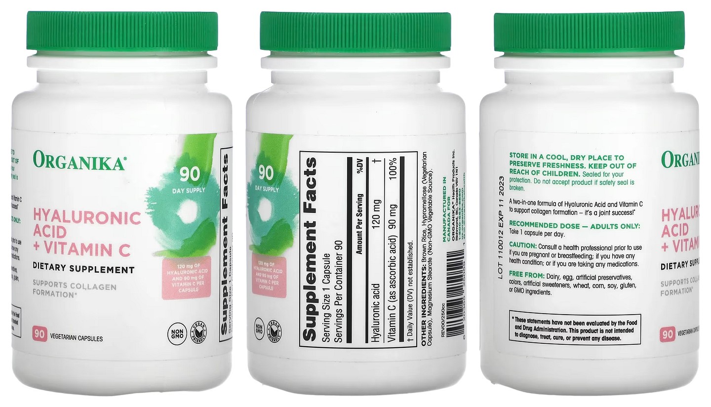 Organika, Hyaluronic Acid + Vitamin C packaging