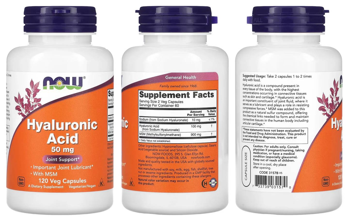 NOW Foods, Hyaluronic Acid With MSM packaging