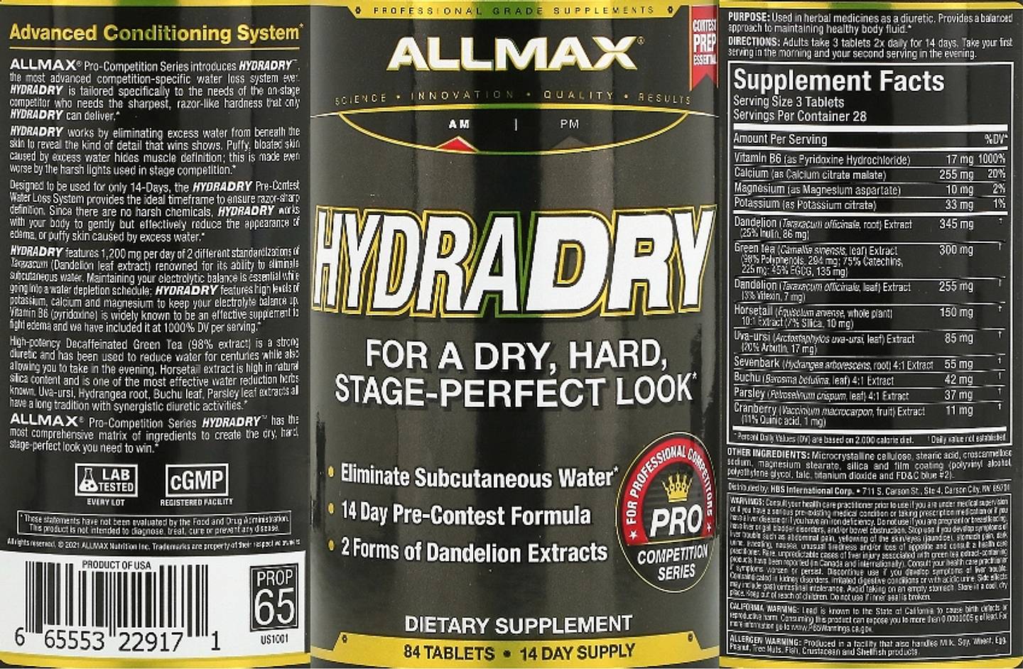 ALLMAX, HydraDry label