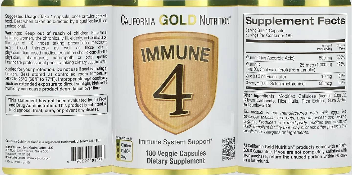 California Gold Nutrition, Immune 4 label