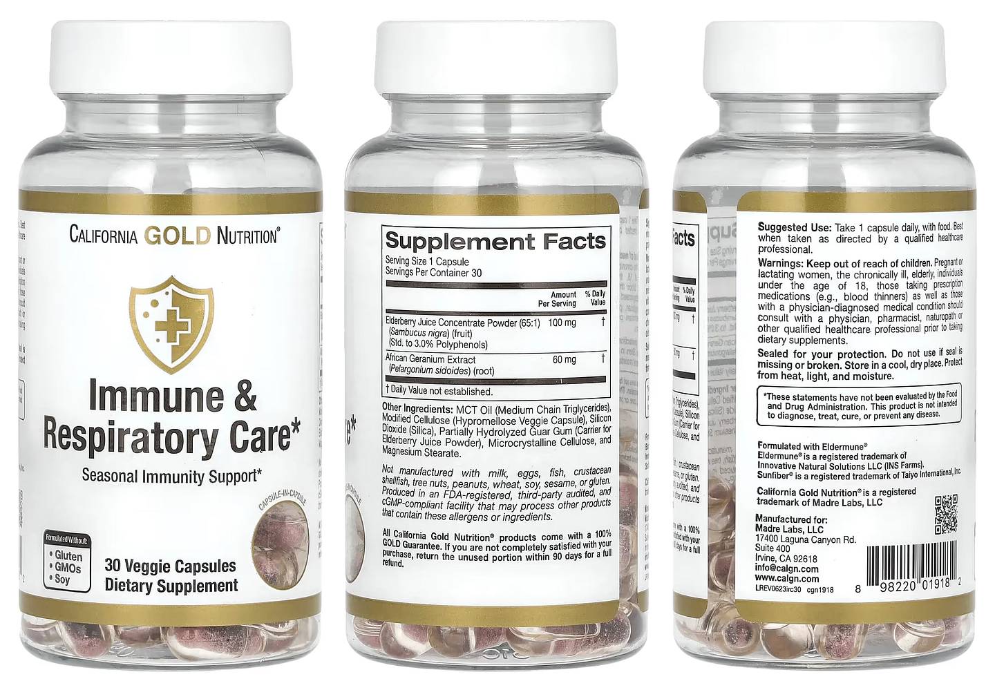 California Gold Nutrition, Immune & Respiratory Care packaging