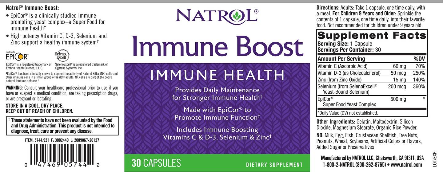 Natrol, Immune Boost label