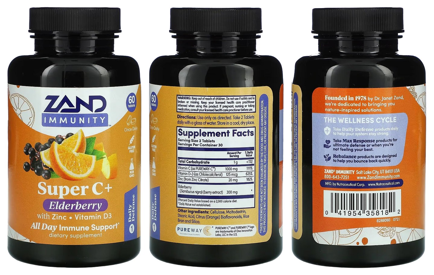 Zand, Immunity, Super C+ Elderberry with Zinc/Vitamin D3 packaging