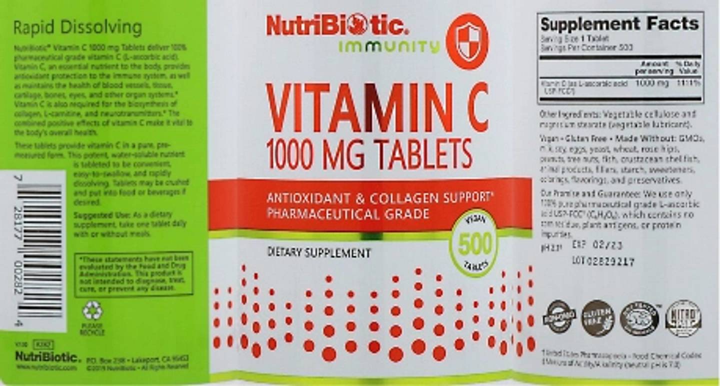 NutriBiotic, Immunity, Vitamin C label