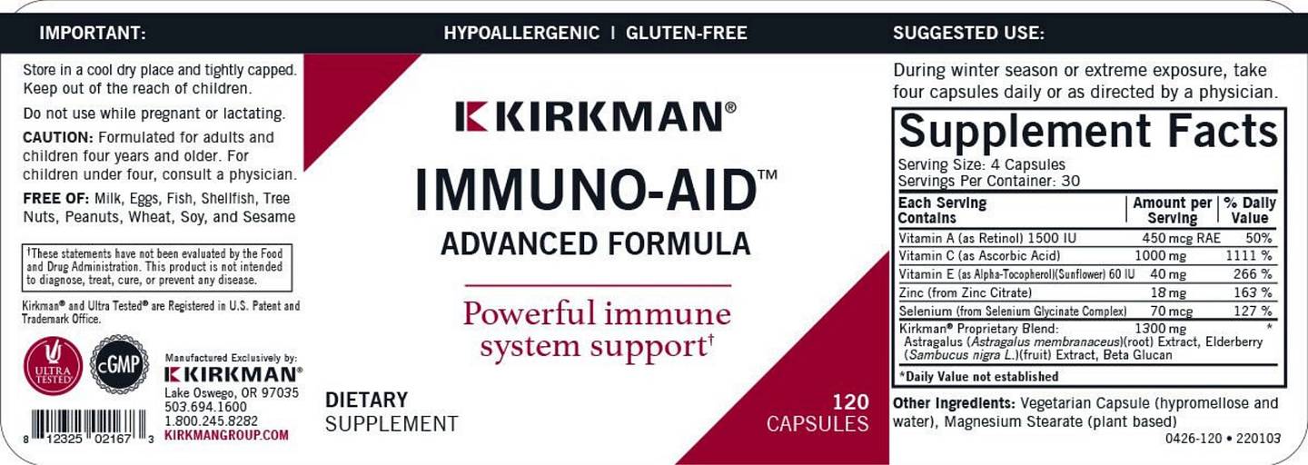 Kirkman Labs, Immuno-Aid Advanced Formula label