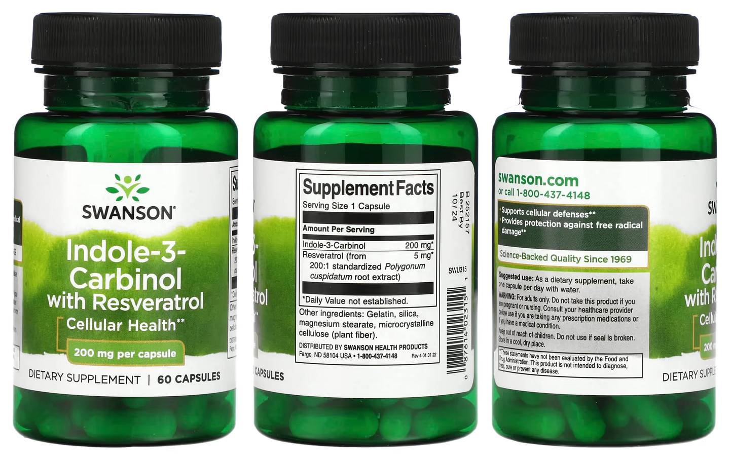 Swanson, Indole-3-Carbinol with Resveratrol packaging