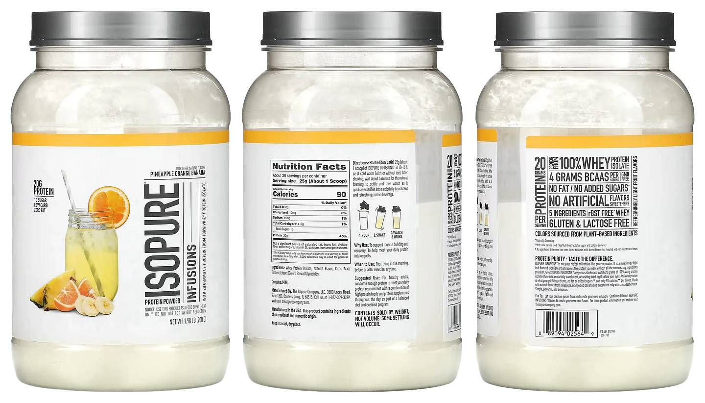 Isopure, Infusions Protein Powder, Pineapple Orange Banana packaging