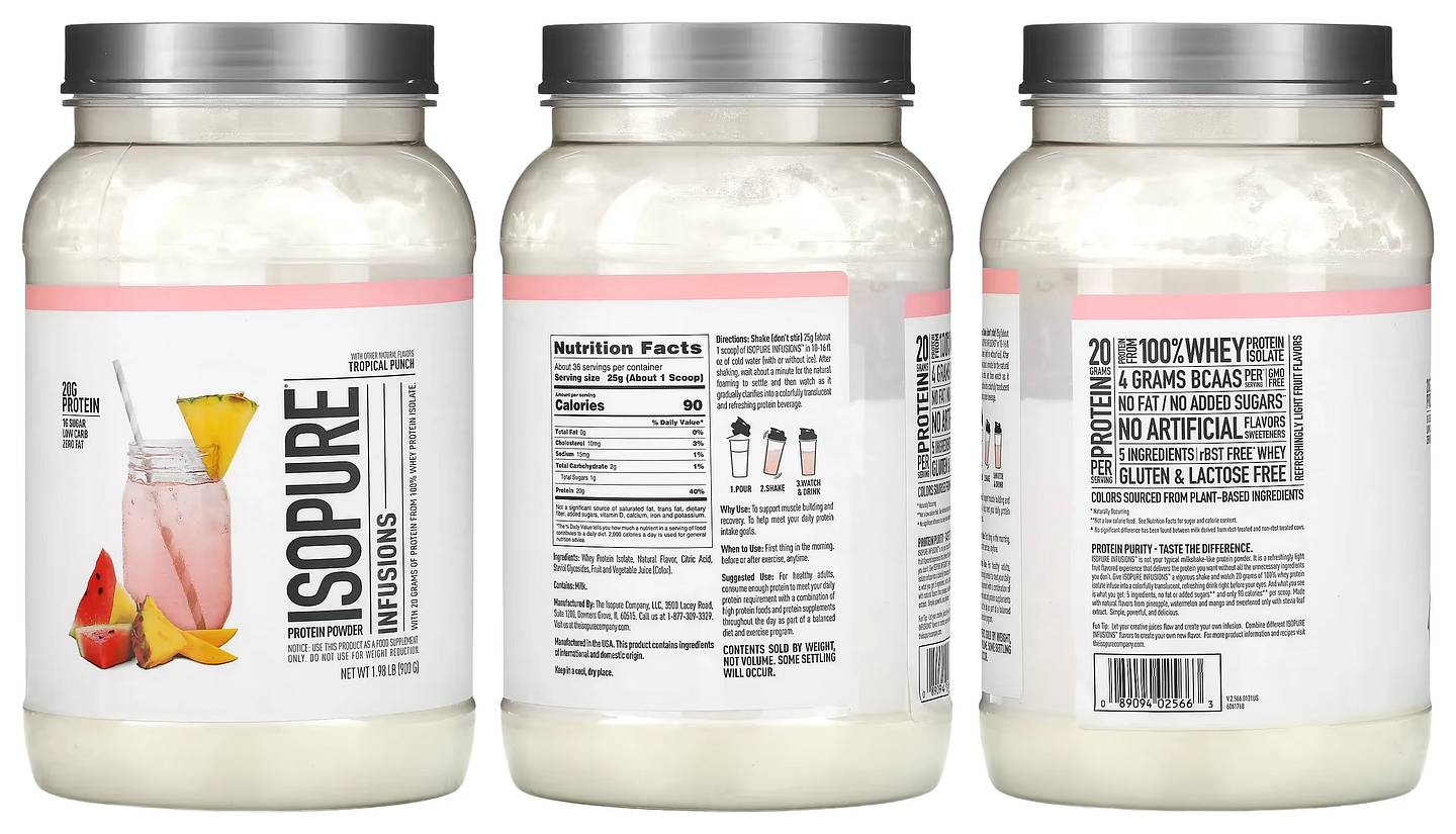 Isopure, Infusions Protein Powder, Tropical Punch packaging