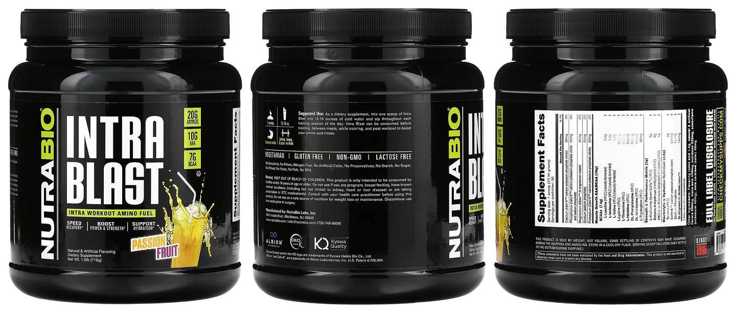 NutraBio, Intra Blast, Intra Workout Amino Fuel packaging