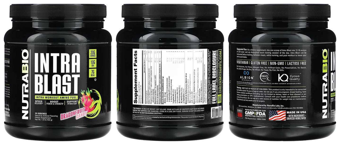 NutraBio, Intra Blast, Intra Workout Amino Fuel, Dragonfruit Candy packaging