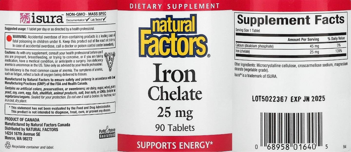 Natural Factors, Iron Chelate label