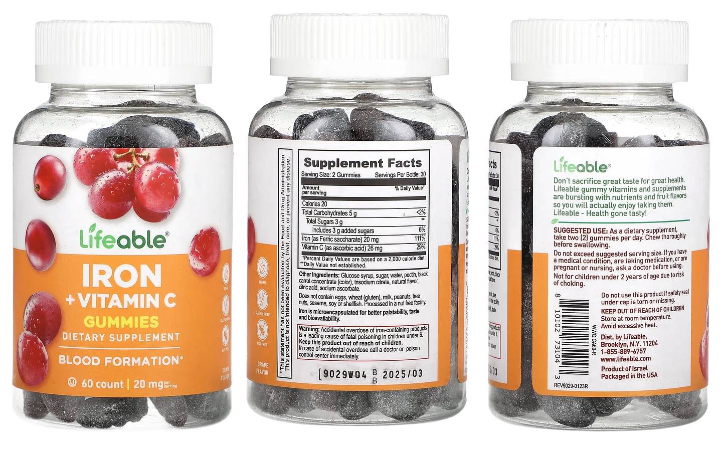 Lifeable, Iron + Vitamin C Gummies packaging