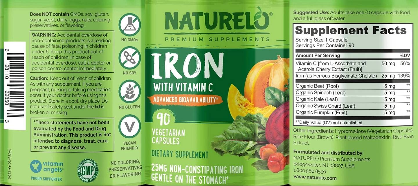 NATURELO, Iron With Vitamin C label