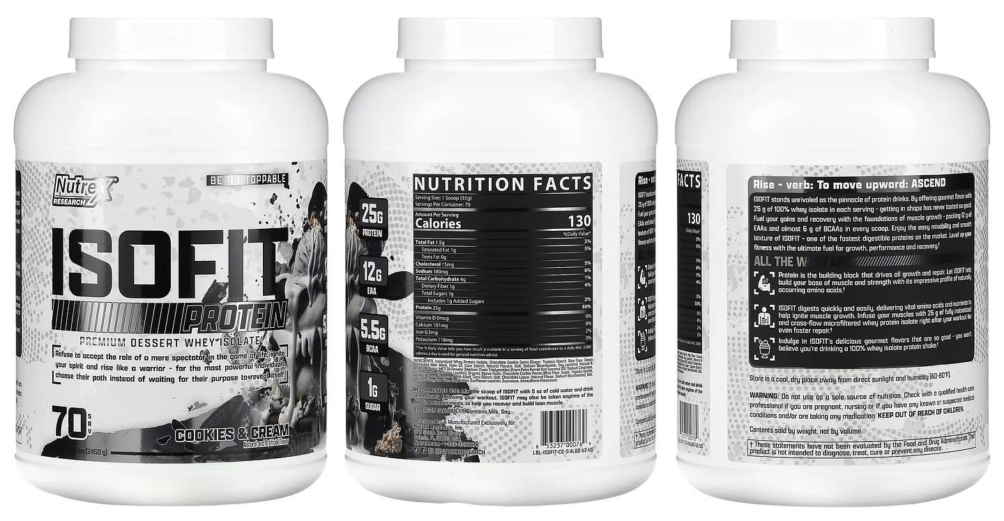 Nutrex Research, IsoFit Protein, Cookies & Cream packaging