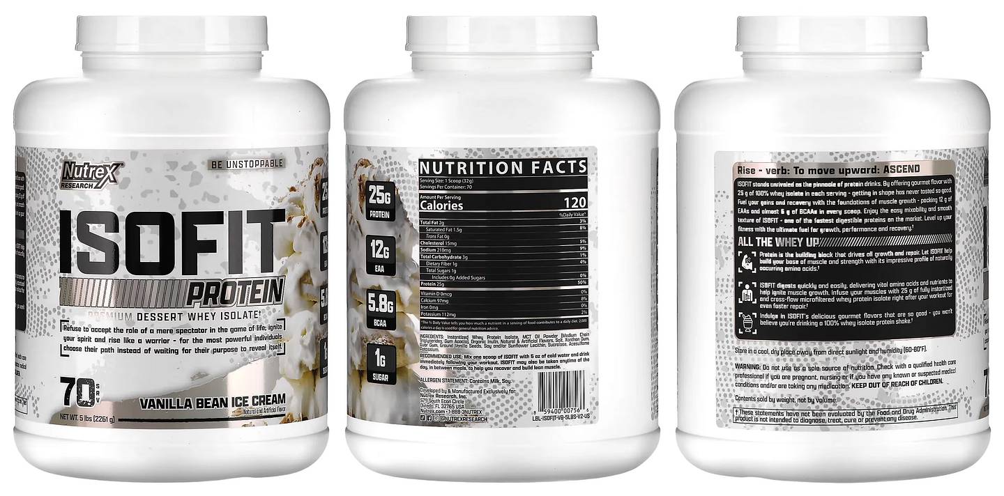 Nutrex Research, IsoFit Protein, Vanilla Bean Ice Cream packaging