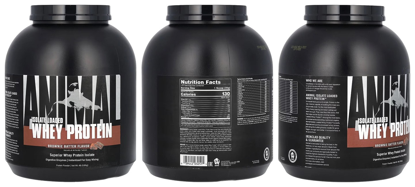 Animal, Isolate Loaded Whey Protein Powder, Brownie Batter packaging