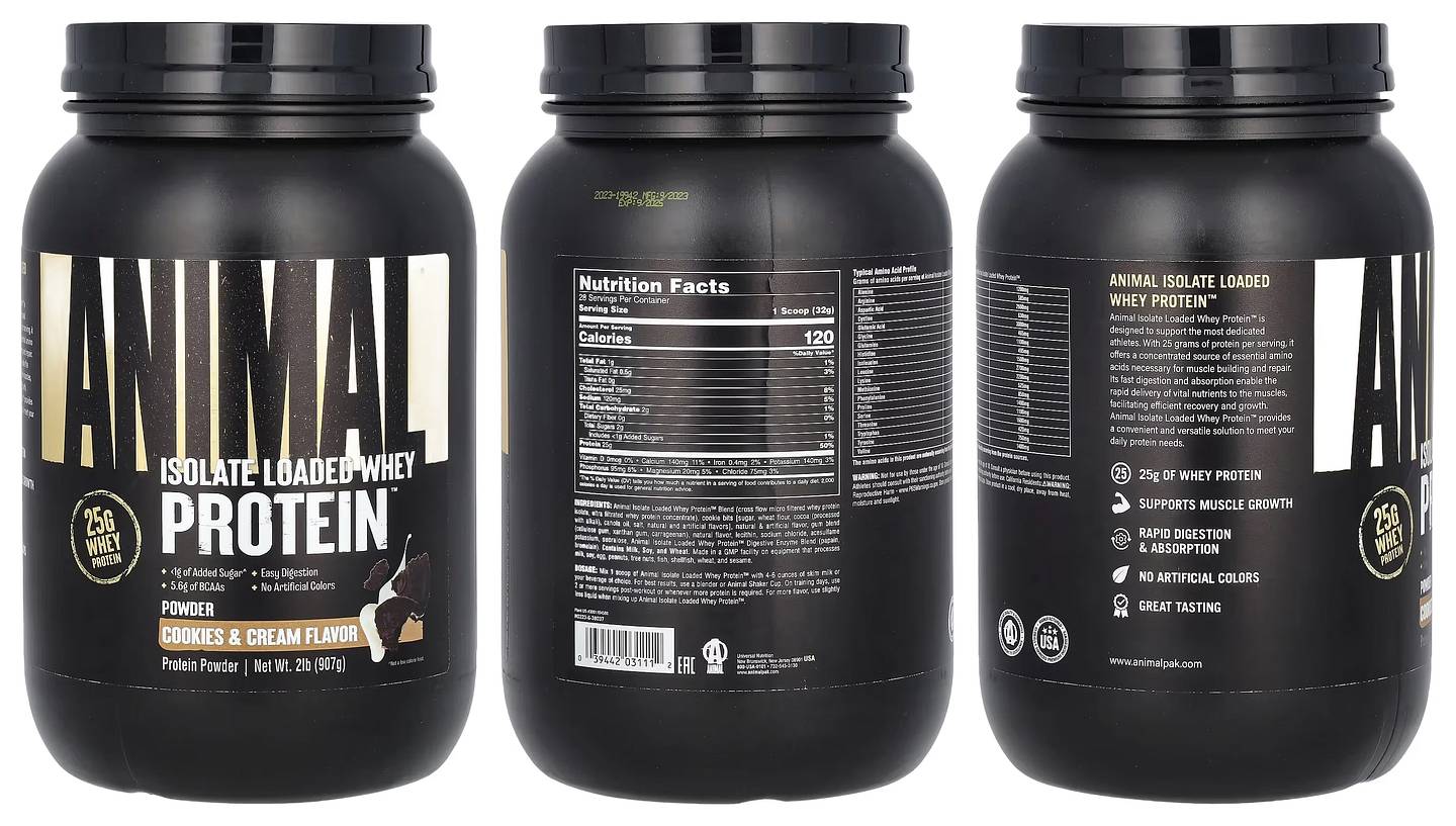 Animal, Isolate Loaded Whey Protein Powder, Cookies & Cream packaging