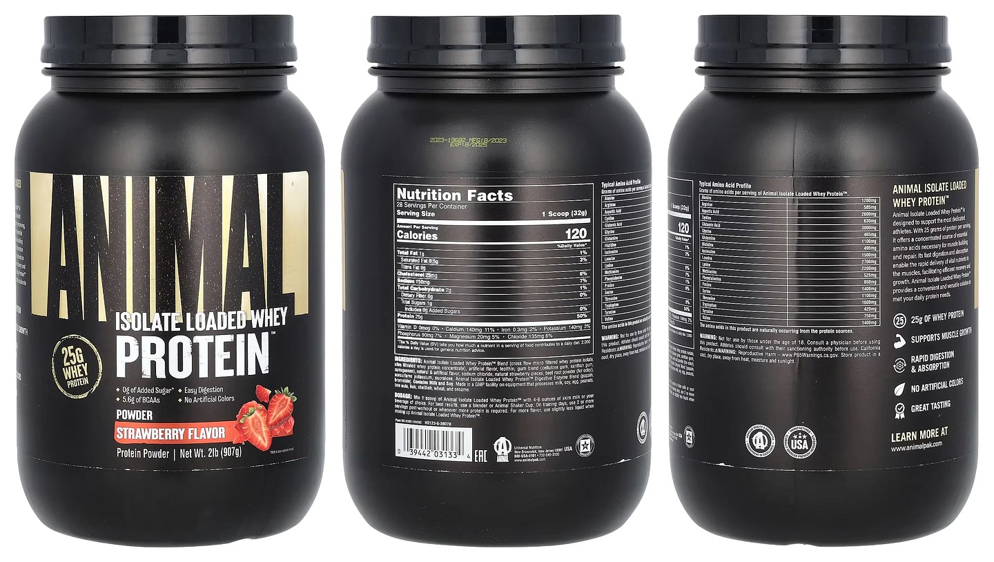 Animal, Isolate Loaded Whey Protein Powder, Strawberry packaging