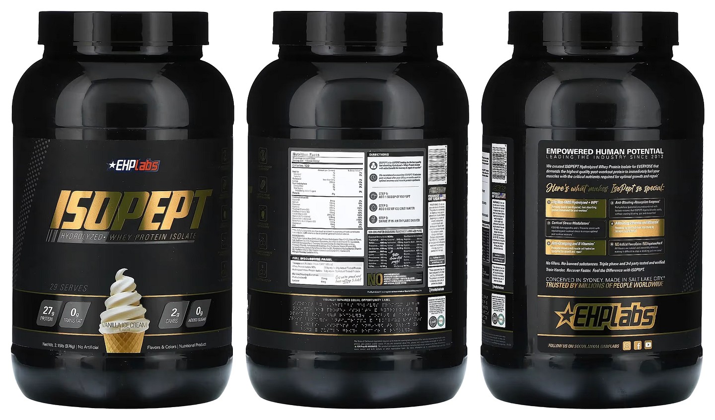 EHPlabs, IsoPept Hydrolyzed Whey Protein Isolate, Vanilla Ice Cream packaging