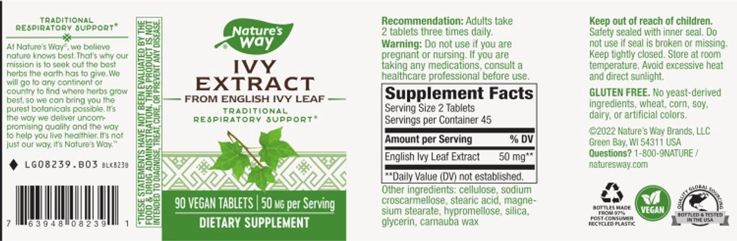 Nature's Way, Ivy Extract label