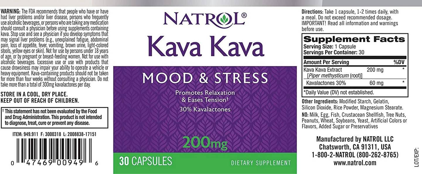 Natrol, Kava Kava label