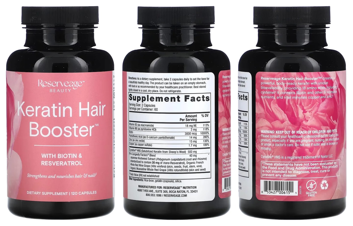 Reserveage Nutrition, Keratin Hair Booster with Biotin & Resveratrol packaging