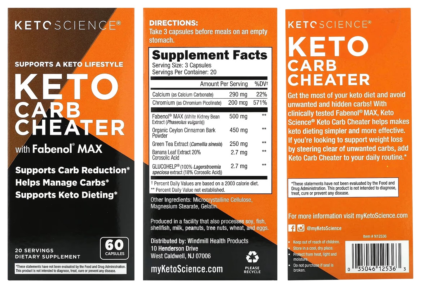 Keto Science, Keto Carb Cheater with Fabenol Max packaging
