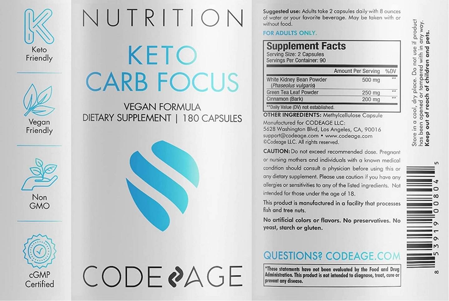 Codeage, Keto Carb Focus label