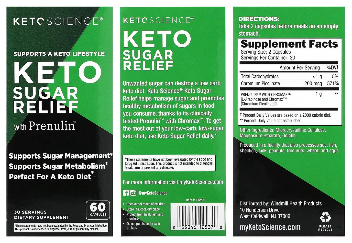 Keto Science, Keto Sugar Relief with Prenulin packaging