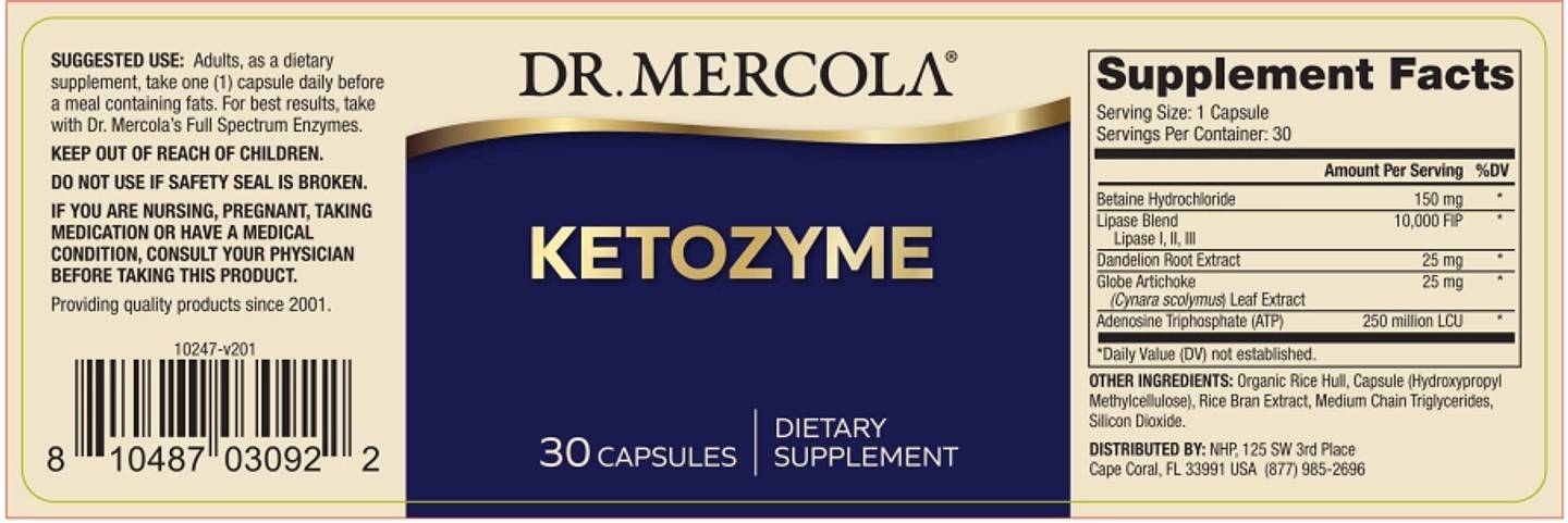 Dr. Mercola, Ketozyme label