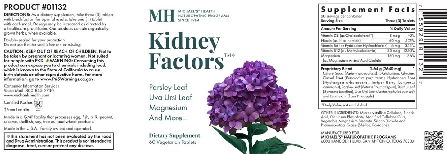 Michael's Naturopathic, Kidney Factors label