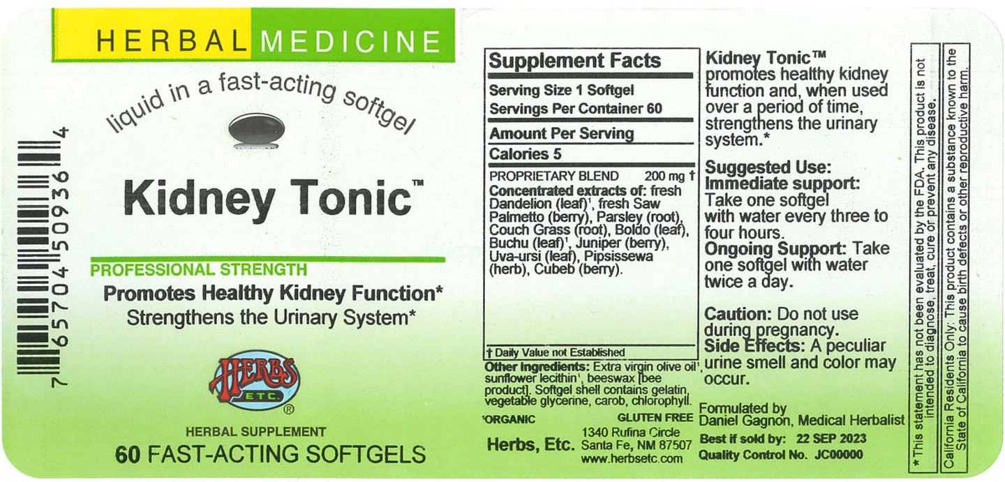 Herbs Etc, Kidney Tonic label