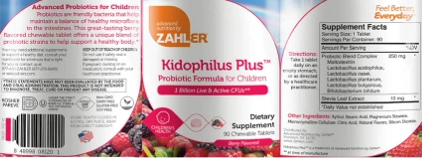 Zahler, Kidophilus Plus label