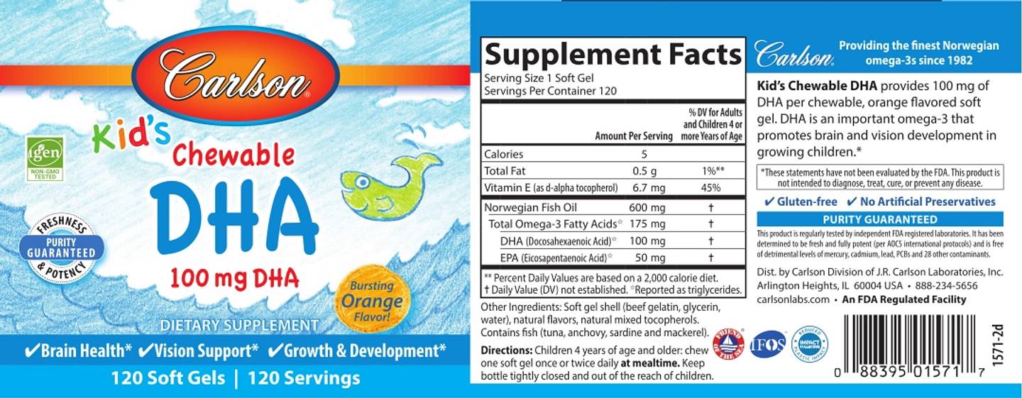 Carlson, Kid's Chewable DHA label