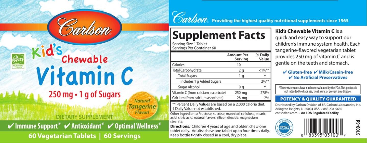 Carlson, Kid's Chewable Vitamin C label