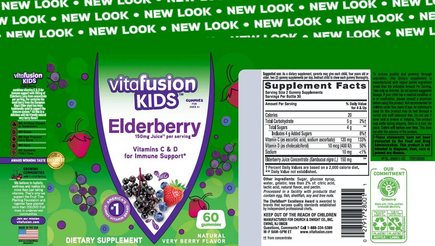 VitaFusion, Kids, Elderberry Gummies, For Ages 4+, Natural Very Berry label