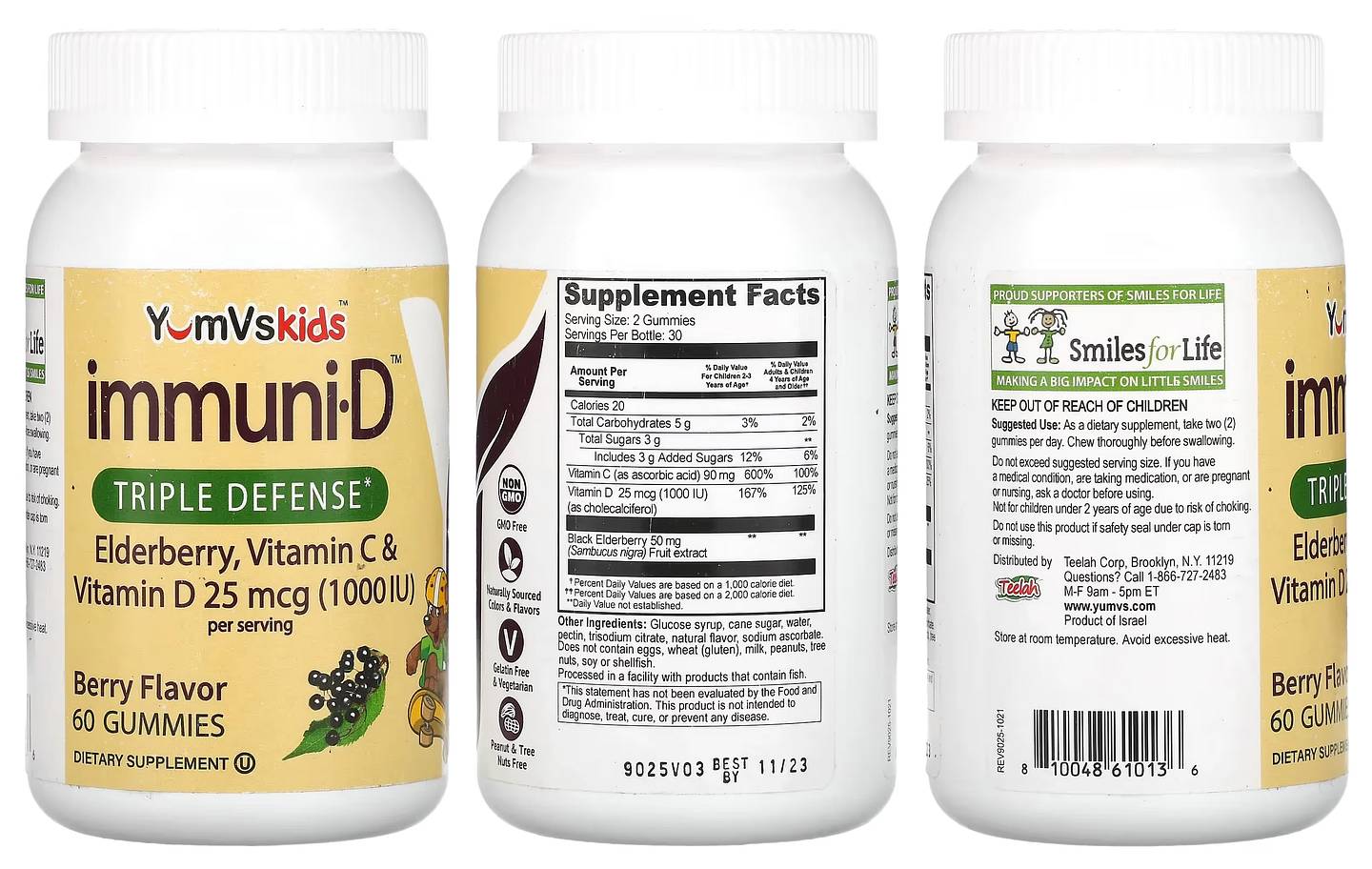 YumV's, Kid's Elderberry, Vitamin C & Vitamin D, Triple Defense, Berry packaging