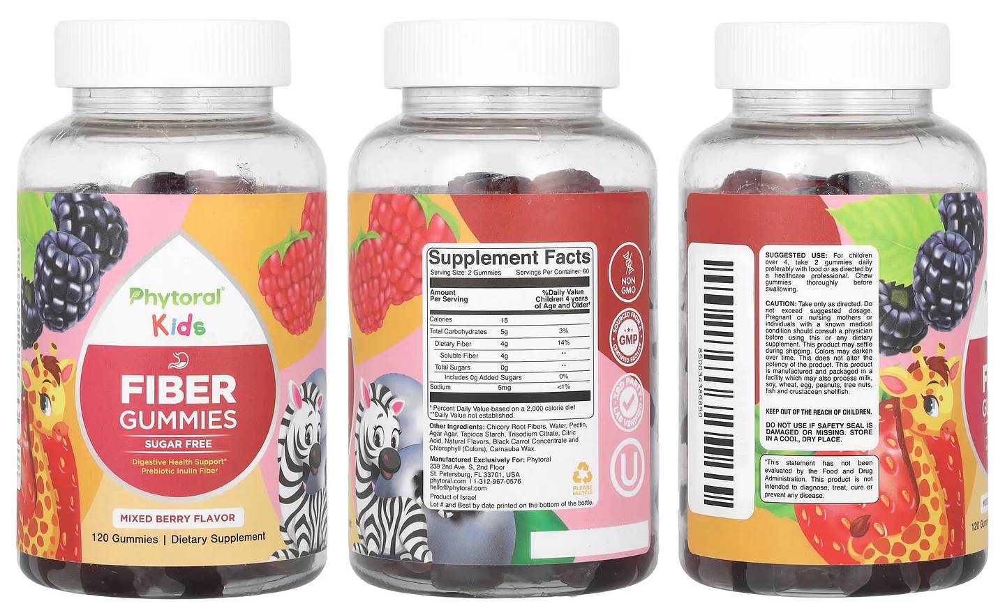 Phytoral, Kids, Fiber Gummies, Mixed Berry packaging