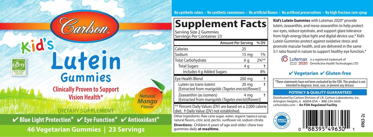 Carlson, Kid's Lutein Gummies label