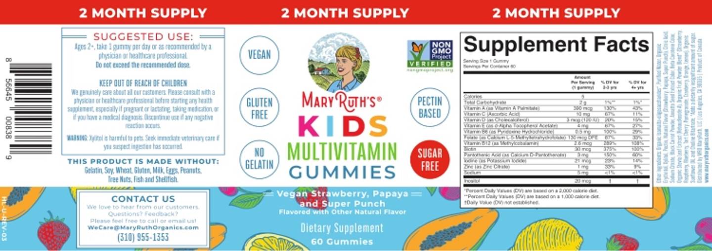 MaryRuth Organics, Kids Multivitamin Gummies label