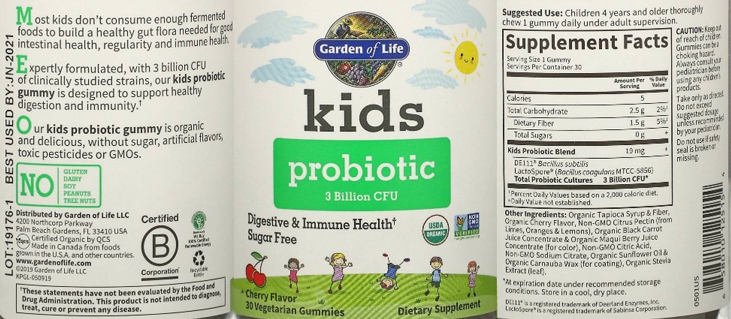 Garden of Life, Kids Probiotic label