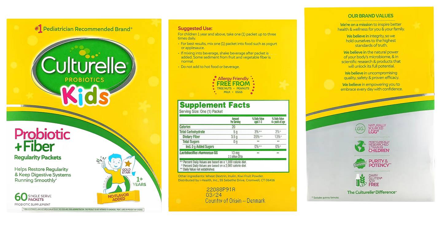 Culturelle, Kids, Probiotic + Fiber, 1+ Years, Unflavored packaging