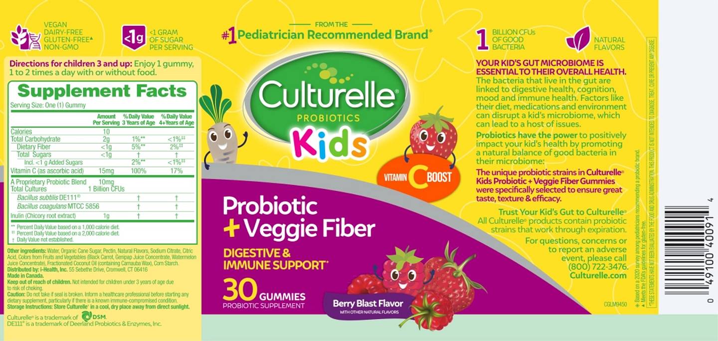 Culturelle, Kids, Probiotic + Veggie Fiber Gummies, Berry Blast label