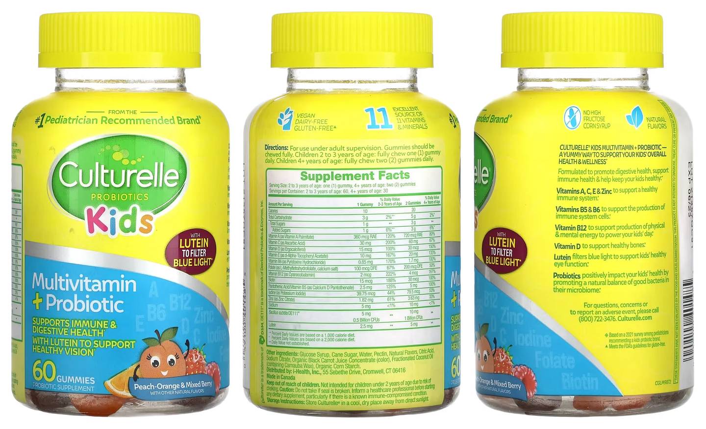 Culturelle, Kids Probiotics, Multivitamin + Probiotic packaging