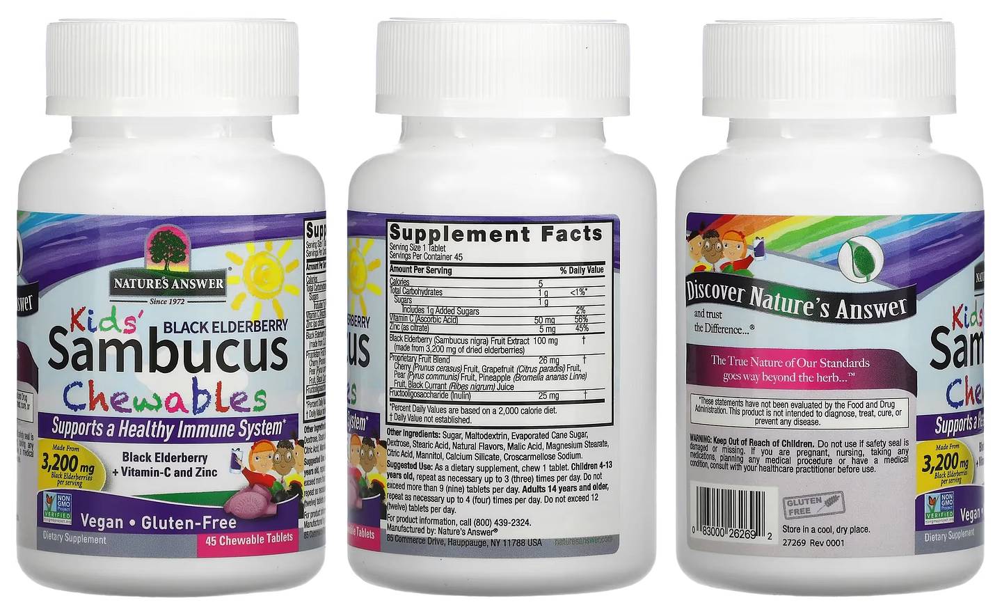 Nature's Answer, Kid's Sambucus Chewables, Black Elderberry + Vitamin-C and Zinc packaging