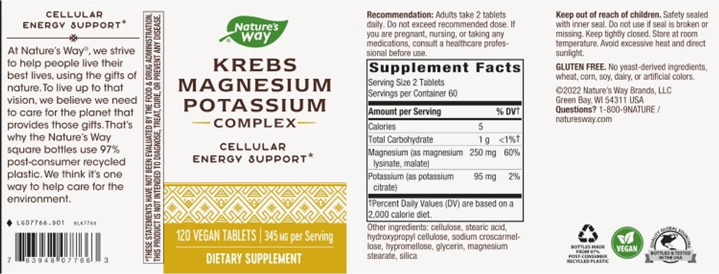 Nature's Way, Krebs Magnesium Potassium Complex label