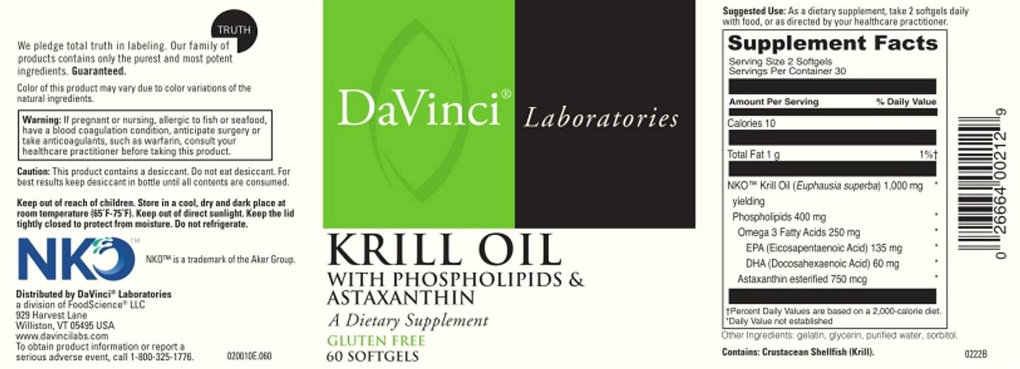 DaVinci Laboratories of Vermont, Krill Oil label