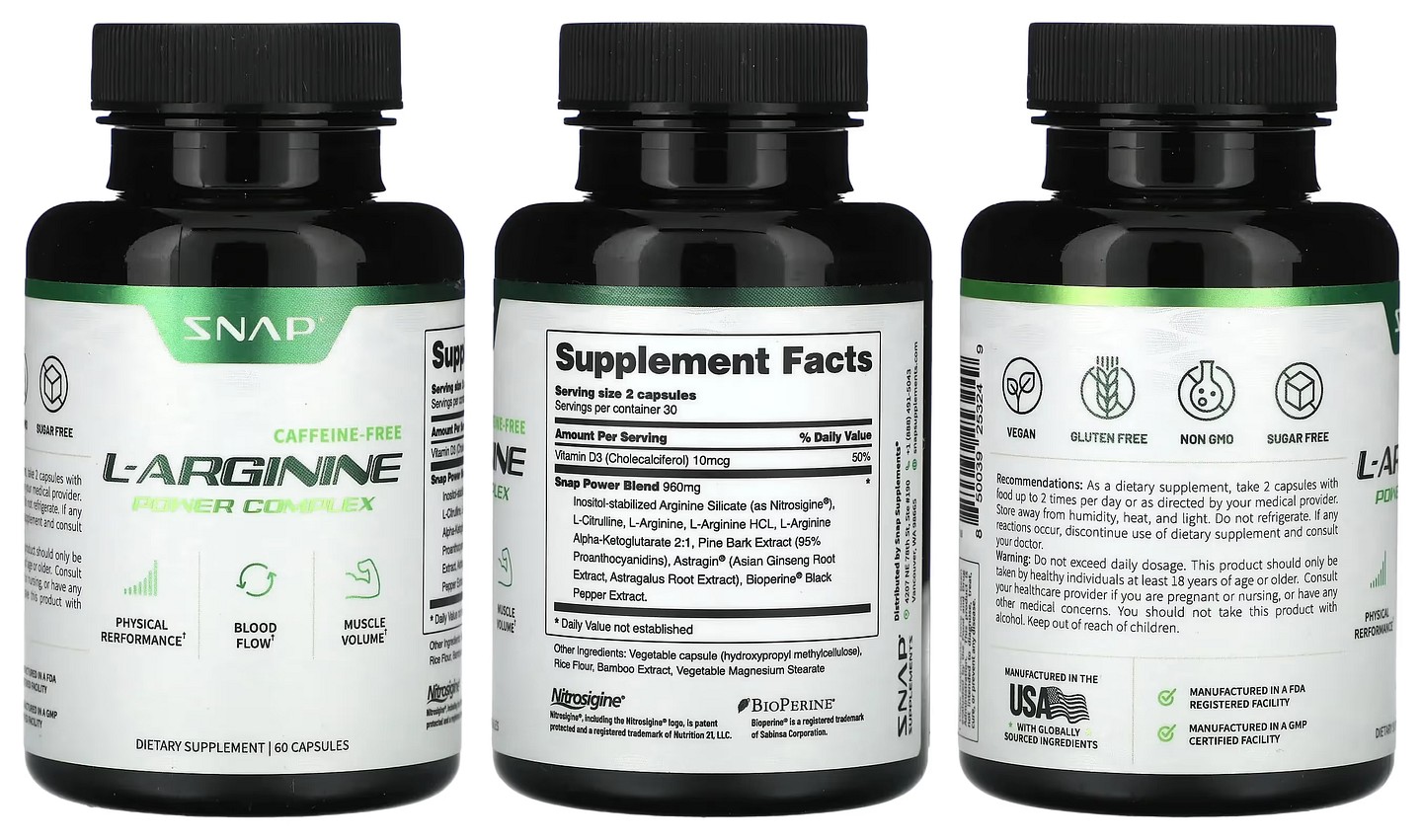 Snap Supplements, L-Arginine packaging