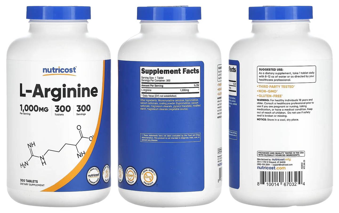 Nutricost, L-Arginine packaging